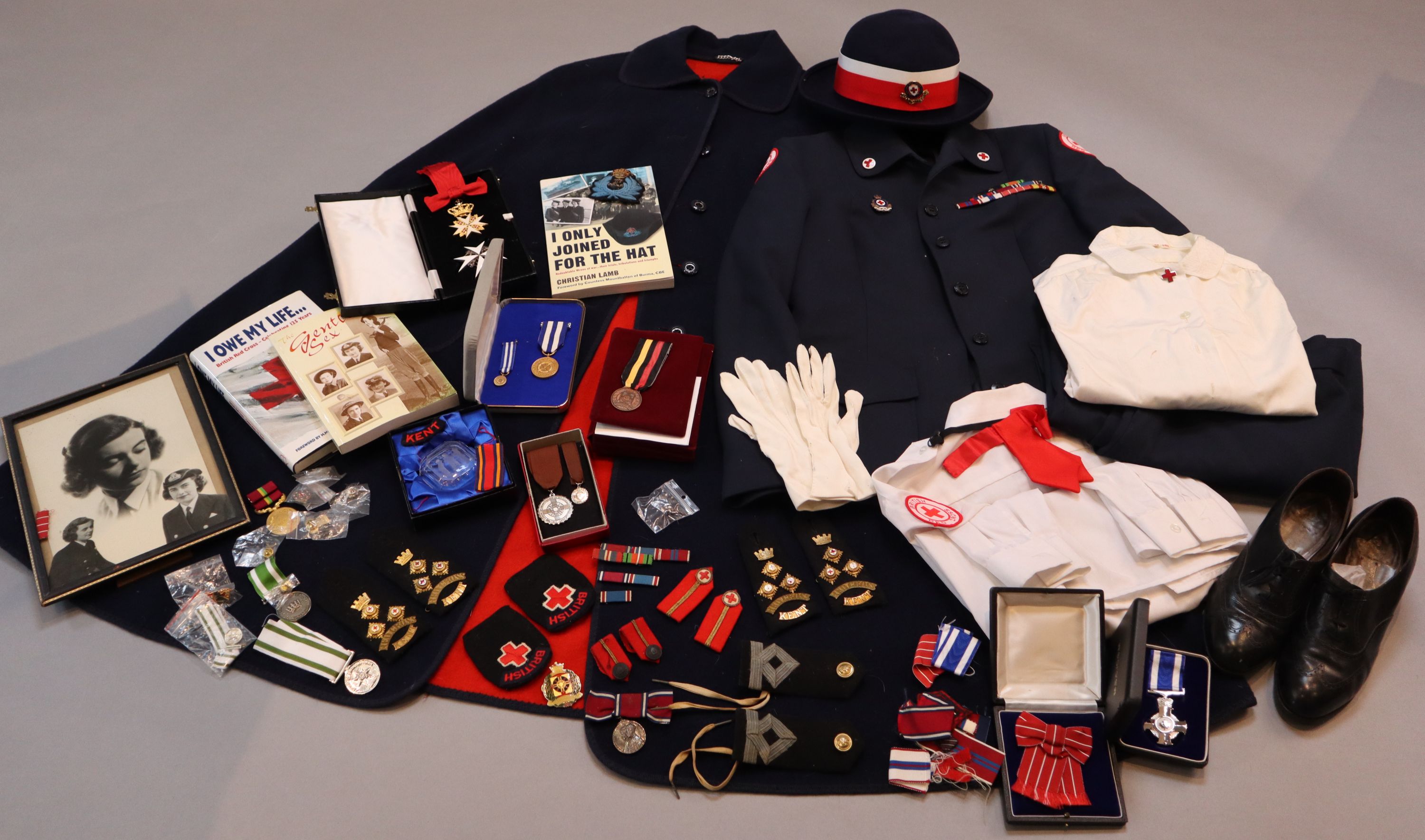 Lady Mountbattens Red Cross uniform, together with related awards, badges and other ephemera,